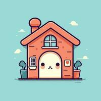 Cute kawaii house chibi  mascot vector cartoon style