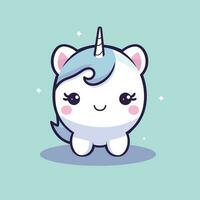 linda kawaii unicornio chibi mascota vector dibujos animados estilo