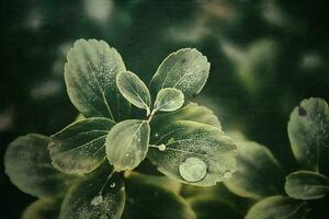 verde verano arbusto con gotas de lluvia en el hojas en de cerca foto