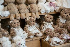 original soft delicate plush vintage toys displayed on shelves photo