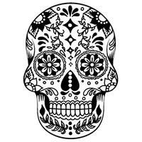 Primium vector black and white floral skull.