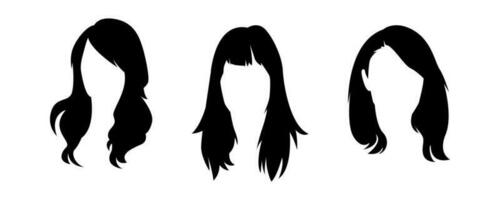 set silhouette of long hairstyle woman. vector illustration.