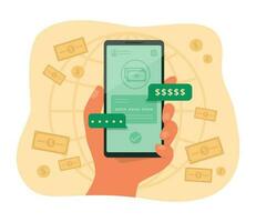 transferencia de dinero en línea por ilustración del concepto de teléfono inteligente vector