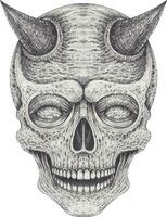 Art surreal devil skull. Hand drawing and make graphic vector. vector