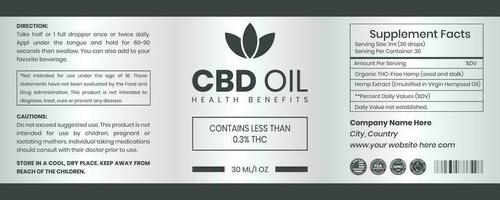 CBD Label Design Template, CBD Dropper Bottle Oil, Hemp Oil Label Template, Supplement Label Design, Product Packaging Design, Extract From Hemp, Bottle Label Design Vector Illustration