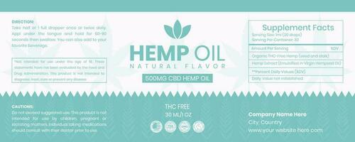 CBD Label Design Template, CBD Dropper Bottle Oil, Hemp Oil Label Template, Supplement Label Design, Product Packaging Design, Extract From Hemp, Bottle Label Design Vector Illustration