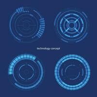 tecnología concepto. hud circulo usuario interfaz en azul antecedentes. circulo elementos para datos infografía. conjunto de ciencia fi moderno usuario interfaz elementos. vector