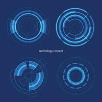 tecnología concepto. hud circulo usuario interfaz en azul antecedentes. circulo elementos para datos infografía. conjunto de ciencia fi moderno usuario interfaz elementos. vector