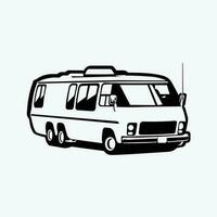 Vintage Classsic RV Camper Van Caravan Vector Silhouette Monochrome Isolated