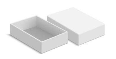 blanco cartulina paquete caja modelo. realista vacío caja Bosquejo para producto embalaje aislado en blanco antecedentes. vector ilustración