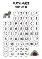 Get cute cartoon wolf to its lair by counting to 16. vector