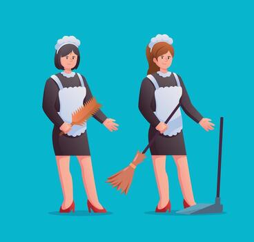 personaje ama de casa en negro mucama uniforme vector ilustración