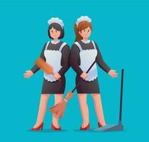 Character housekeeper in black maid uniform vector illustration