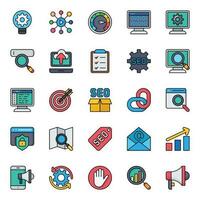 Filled outline icons for Search engine optimization. vector