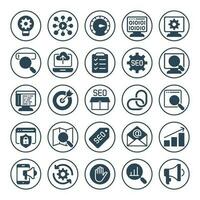 Circle glyph icons for Search engine optimization. vector