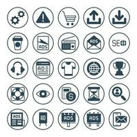 Circle glyph icons for Search engine optimization. vector