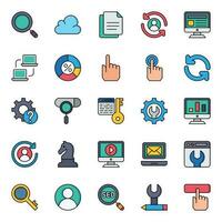 Filled outline icons for Search engine optimization. vector