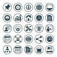 Circle glyph icons for Search engine optimization. vector