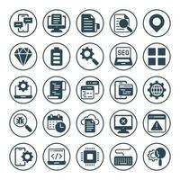 Circle glyph icons for Search engine optimization. vector