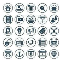 Circle glyph icons for Search engine optimization. vector