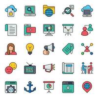 Filled outline icons for Search engine optimization. vector