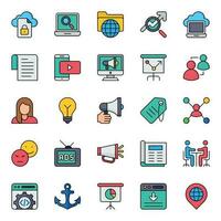 Filled outline icons for Search engine optimization. vector