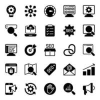 Glyph icons for Search engine optimization. vector