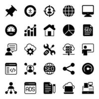 Glyph icons for Search engine optimization. vector