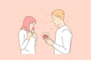 Present, marriage proposal, romance, positive emotion concept vector