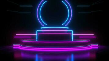 3D abstract background. Neon glowing podium. Empty scene for product presentation. photo