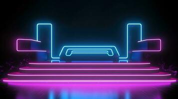 3D abstract background. Neon glowing podium. Empty scene for product presentation. photo