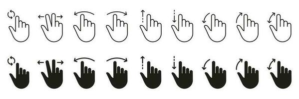 Computer Cursor, Pointer Icon Set. Hand with Finger Digital Mouse Click Line and Silhouette Sign. Website and App Interface, Press, Tap, Link, Choice Button Symbol. Isolated Vector Illustration.