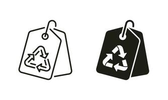 Ecology Recycle Nature Cardboard Badge Line and Silhouette Icon Set. Eco Natural Tag Price. Recycle Bio Ecological Organic Paper Symbols on White Background. Isolated Vector Illustration.