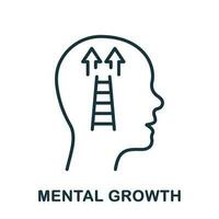 Human Head with Ladder Linear Pictogram. Mental Growth Line Icon. Intellectual Process Development Symbol Concept. Psychology Therapy Outline Sign. Editable Stroke. Isolated Vector Illustration.