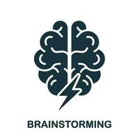 Human Brain with Lightning, Brainstorming Concept Silhouette Icon. Brainstorm Glyph Pictogram. Think about Creative Idea Solid Sign. Intellectual Process Symbol. Isolated Vector Illustration.