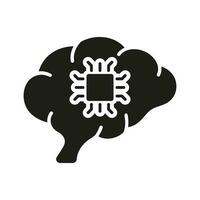 Artificial Intelligence Glyph Icon. Human Brain and Network Chip Technology Silhouette Pictogram. AI, Innovation Neuroscience Concept Solid Icon. Isolated Vector Illustration.