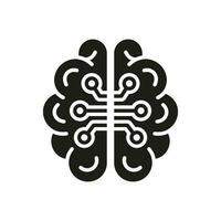 Tech Science Silhouette Pictogram. Human Brain and Digital Technology Black Solid Icon. Neurology and Artificial Intelligence Glyph Symbol on White Background. Isolated Vector Illustration.