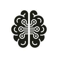 Tech Science Silhouette Pictogram. Human Brain and Digital Technology Black Solid Icon. Neurology and Artificial Intelligence Glyph Symbol on White Background. Isolated Vector Illustration.