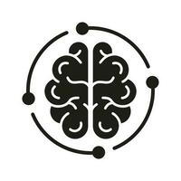 Neurology and Artificial Intelligence Glyph Symbol on White Background. Human Brain and Digital Technology Black Silhouette Icon. Tech Science Solid Pictogram. Isolated Vector Illustration.