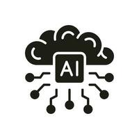 Artificial Intelligence Silhouette Symbol on White Background. Human Brain with Circuit. Digital Technology Concept Black Solid Icon. Tech Science Glyph Pictogram. Isolated Vector Illustration.