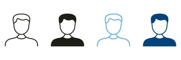 Man Line and Silhouette Icon Set. Human Face Portrait. Office People. Male Person Pictogram. Business Profile Black and Color Symbol Collection. Businessman Sign. Isolated Vector Illustration.