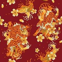 Pattern Seamless of Red Oriental Tiger vector