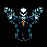 skull wearing suit aiming the guns vector