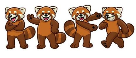 set of cartoon red panda character vector