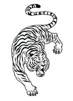 mano dibujado agachado Tigre en negro y blanco estilo vector