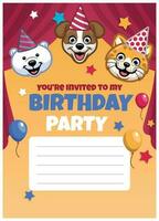 cumpleaños invitación diseño con linda animal cabezas vector