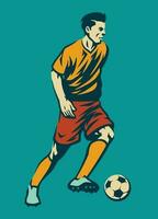 Footballer in Hand drawing design dribbling the ball vector