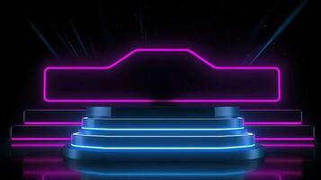 3D abstract background. Neon glowing podium. Empty scene for product presentation. photo