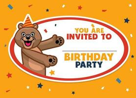 birthday invitation with cute brown bear vector