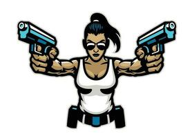 woman mascot aiming the guns vector